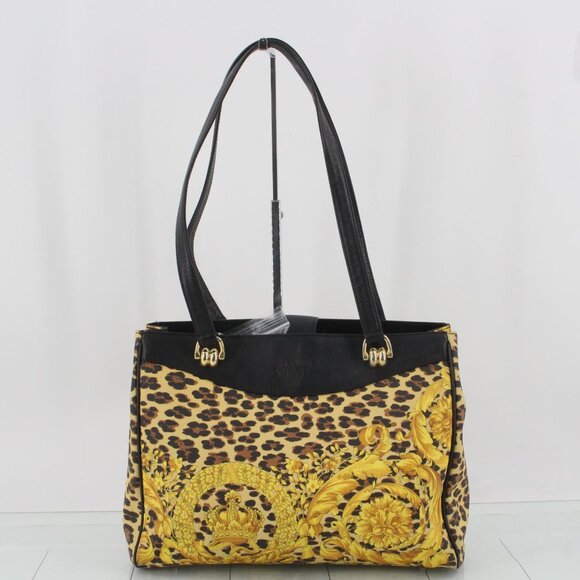 Versace Handbags - Gianni Versace Leopard Print PVC and Leather Tote Bag